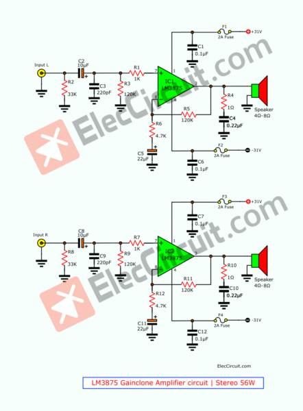 Lm Gainclone Amplifier Circuit Stereo W Eleccircuit