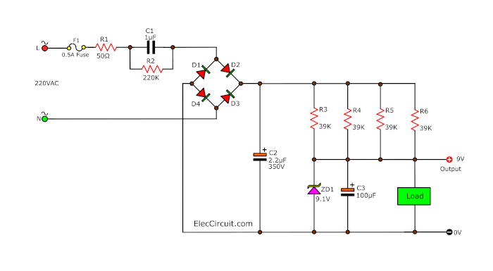 Simple Transformerless Power Supply Circuits ElecCircuit