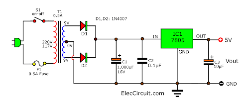 Many Fixed Regulator Circuits 5V,6V,9V,10V,12V 1A using IC-78xx series ...