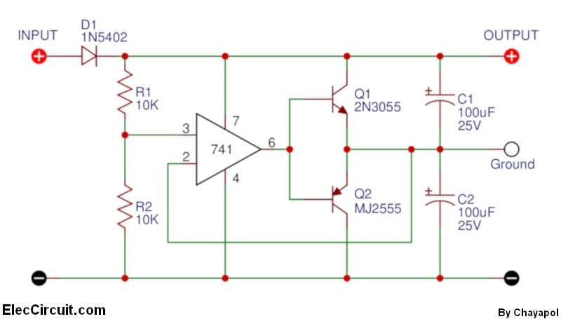 Power Supply Splitter Circuit Using Op Amp