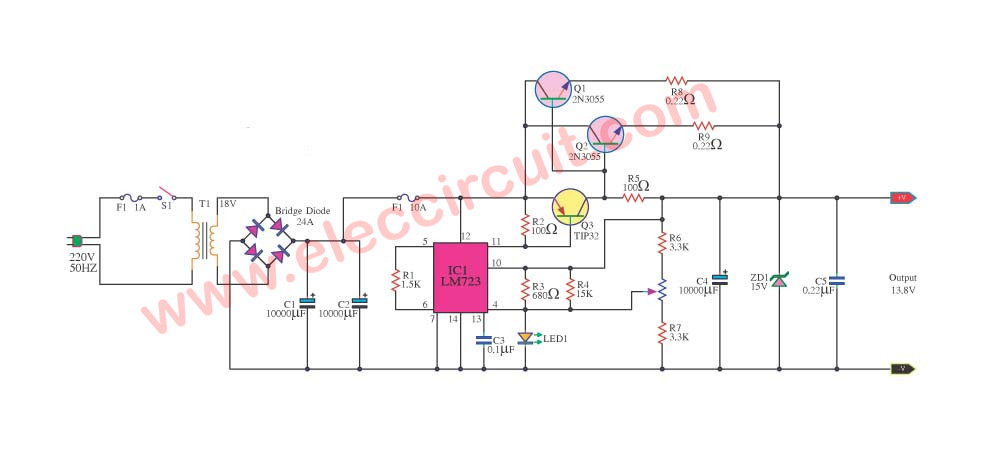 12v 10a Regulated Power Supply Circuit With Pcb Eleccircuit Com