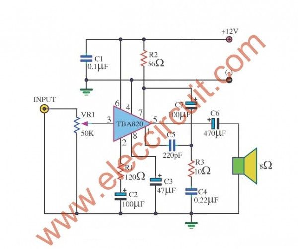 TBA820M Amplifier circuit stereo 2 watts - Eleccircuit.com