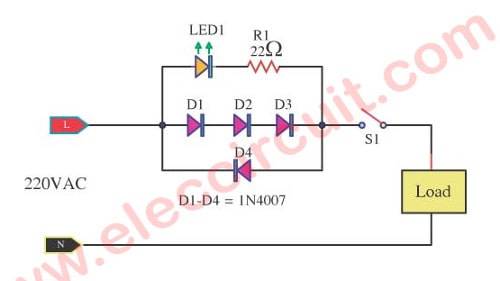 4 Mains Voltage Indicator Circuits with LEDs ElecCircuit com