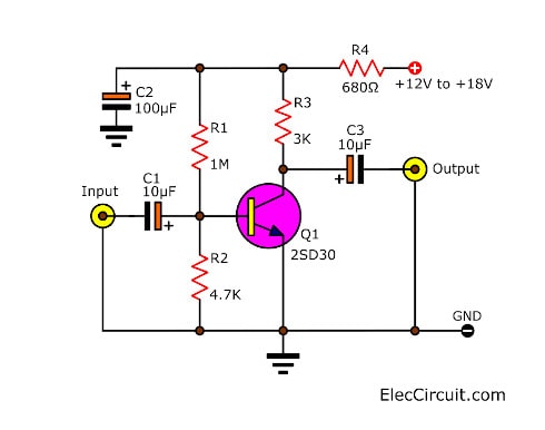 Four preamplifier circuits using transistors
