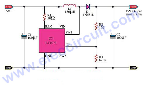 Most DC to DC Converter Step Up Voltage Circuits using LT1073
