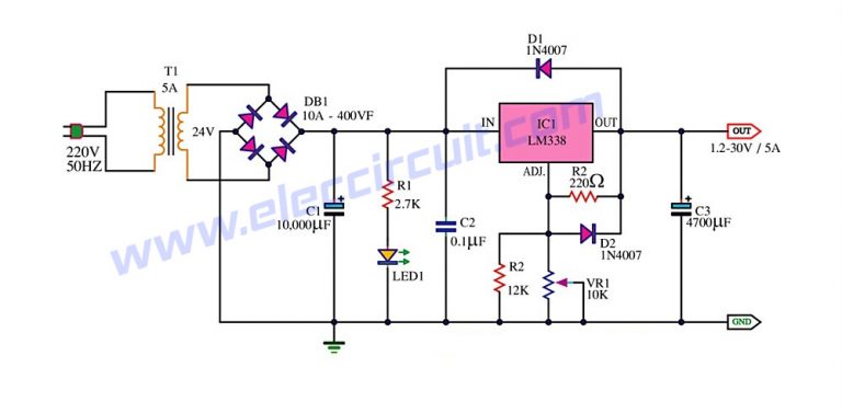 LM338 Adjustable Power Supply 5A