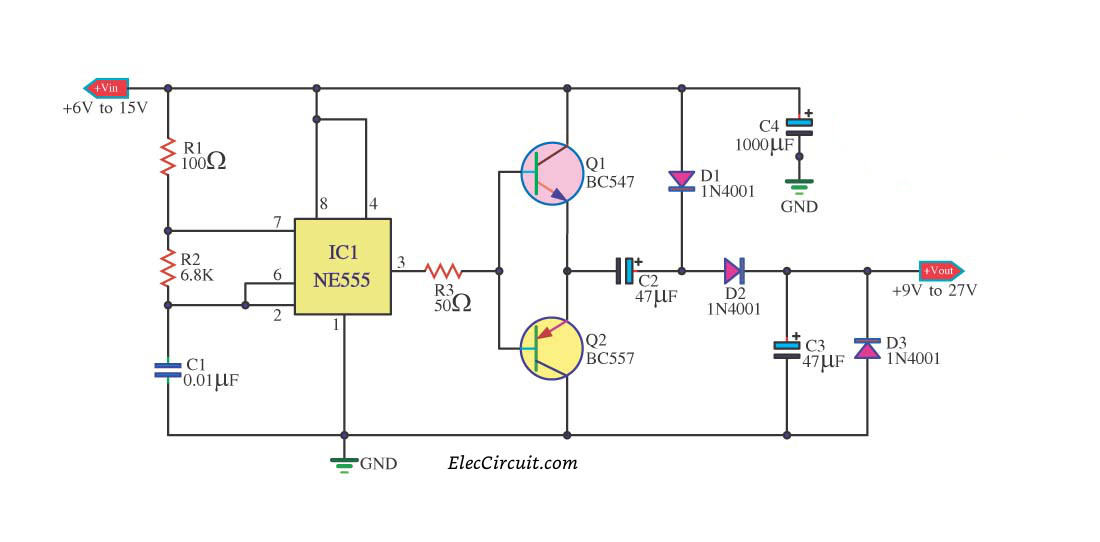 DC to DC Boost Converter using 555 timer IC (6 to 24)