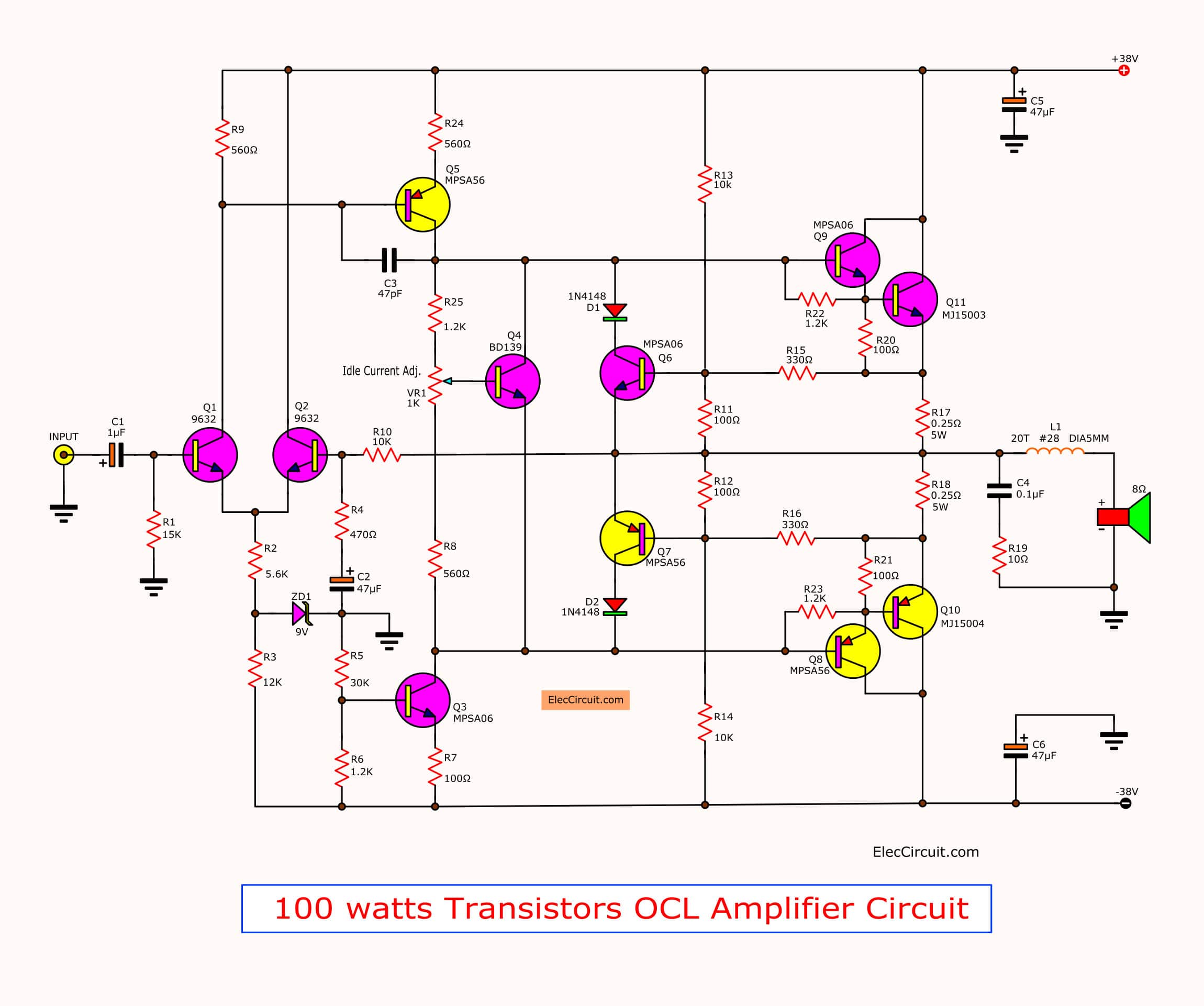 100w Amplifier Circuit With Pcb