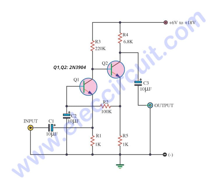 Simple Audio Amplifier Circuit Diagram Using Transistor Eleccircuit Com