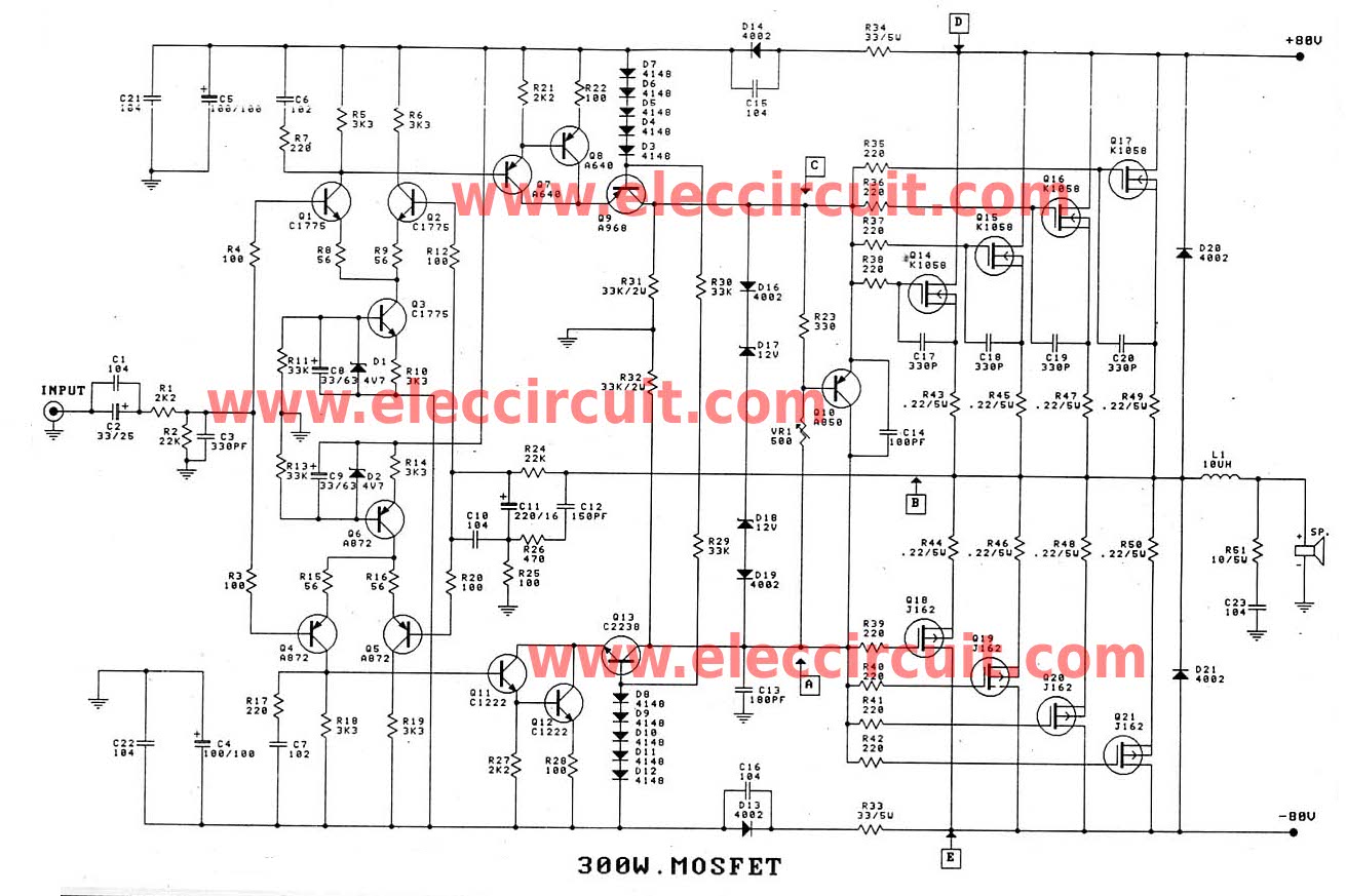 300-1200W MOSFET Amplifier for professionals | Projects Circuits
