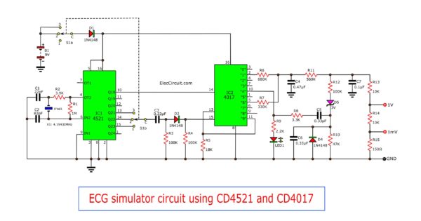 ECG simulator circuit using CD4521 and CD4017