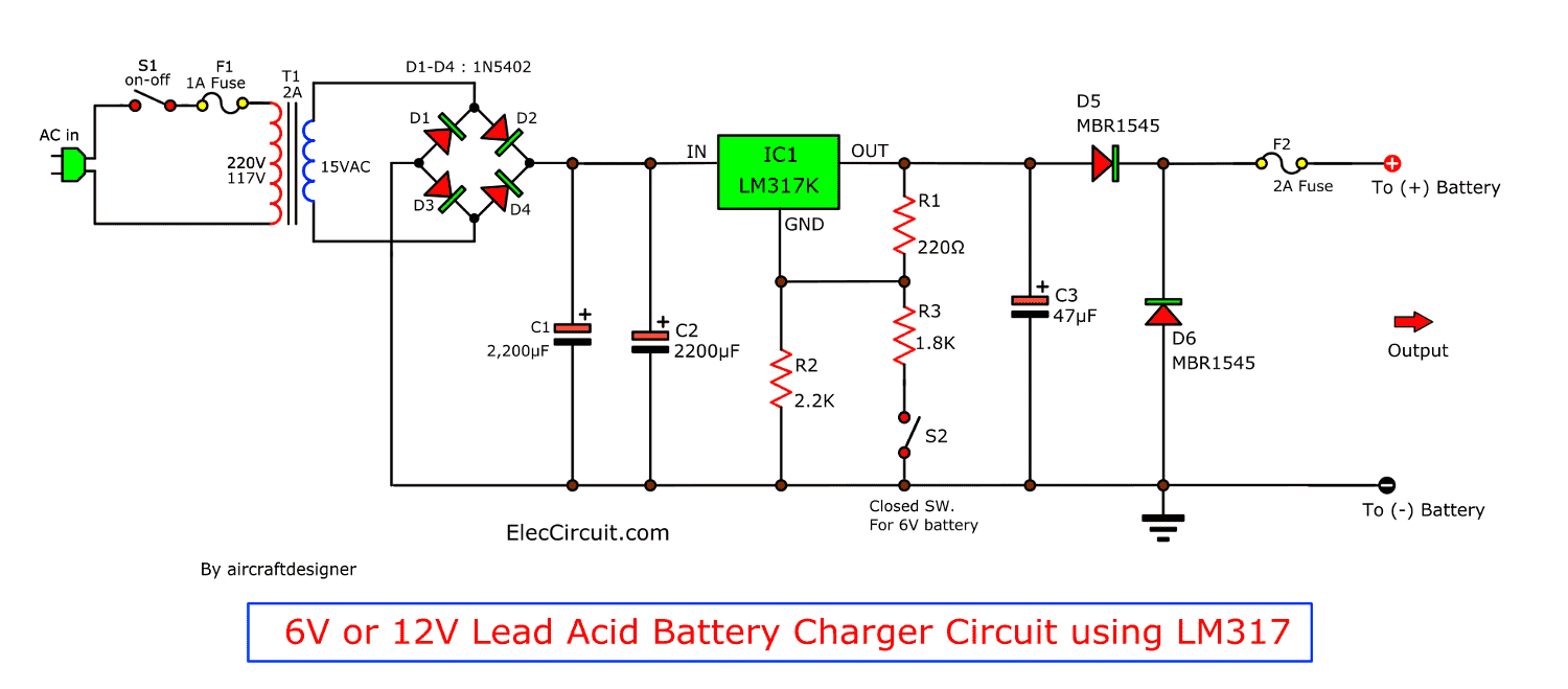 LM317 Lead acid battery charger | 6V, 12V, 24V |
