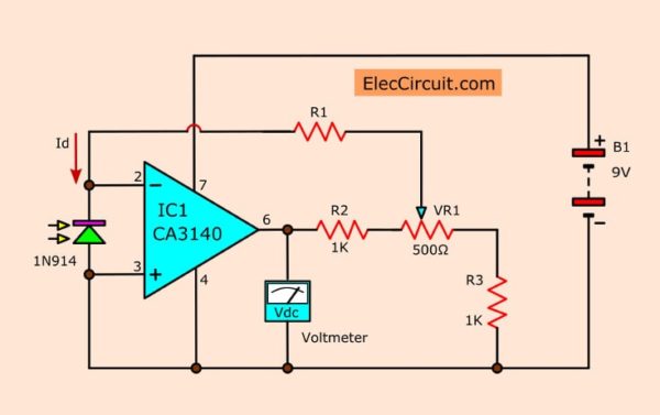 Current to voltage converter using op-amp