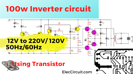 Gespierd Bachelor opleiding canvas 100w Inverter circuit 12V to 220V using Transistor - ElecCircuit.com