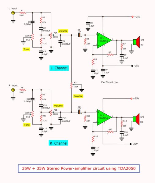 TDA2050 amplifier stereo 35W-75W