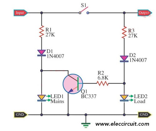 4 Mains Voltage Indicator Circuits with LEDs ElecCircuit com