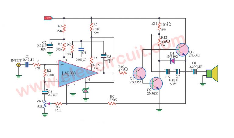 2N3055 Amplifier Circuit with PCB | 60W - ElecCircuit.com