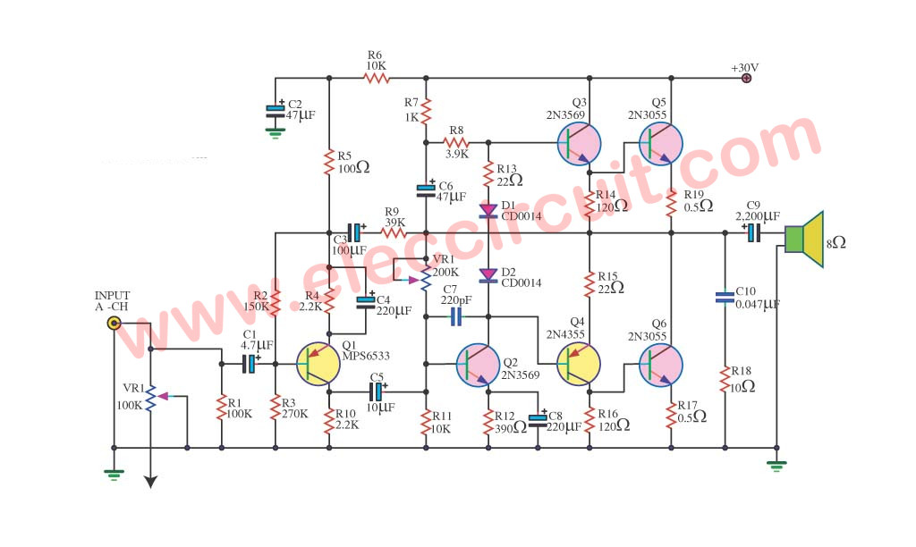 2n3055 Amplifier Circuit With Pcb 60w Eleccircuit Com