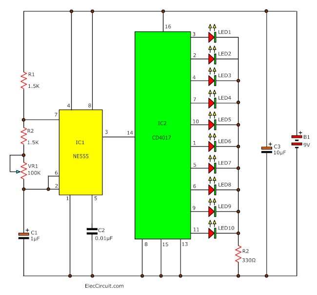 3 Channel Led Chaser Circuit Diagram