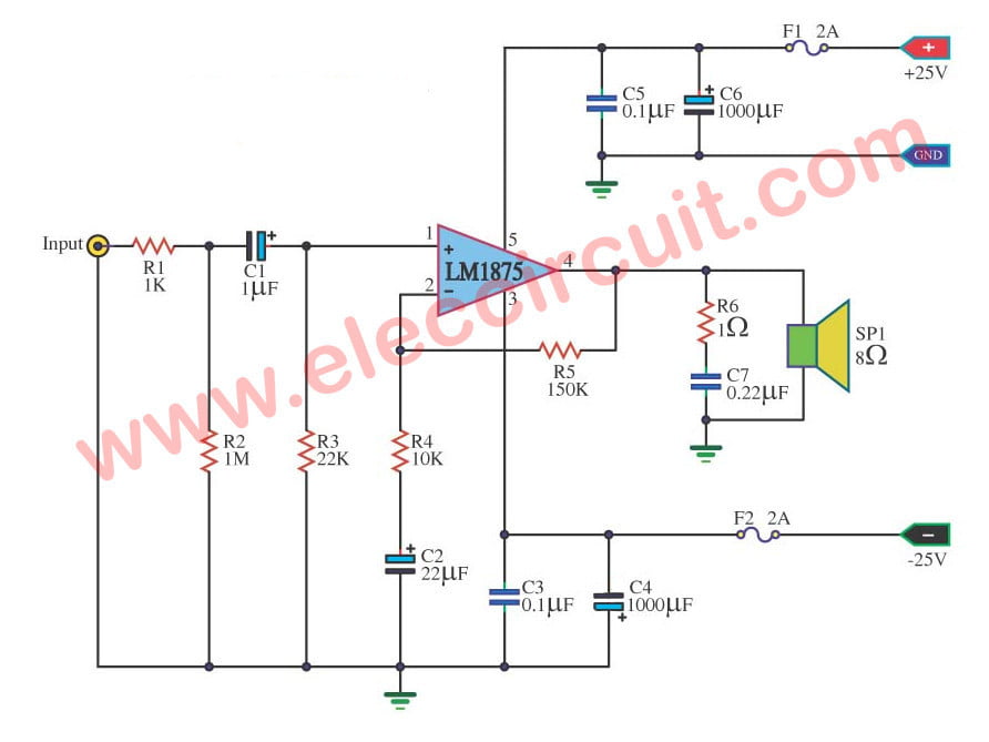 Lm1875 Datasheet 25w Hifi Audio Amplifier Circuit Eleccircuit Com