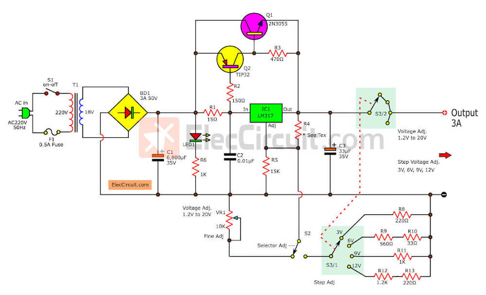 Lm317 Adjustable Voltage And Current Regulator Circuit