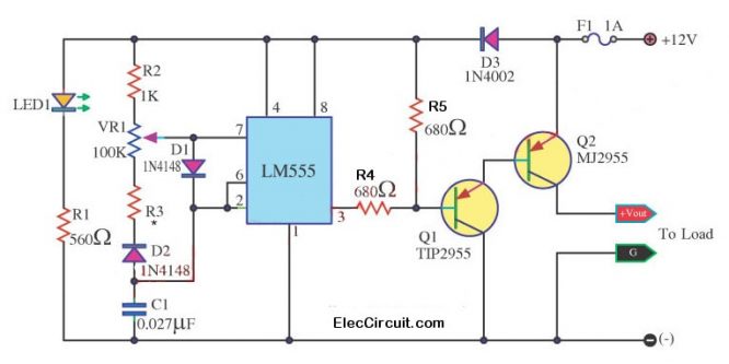 555 PWM LED dimmer circuit diagram | Power Battery Saving