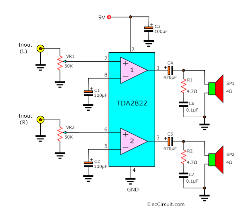 Tda2822 Stereo Amplifier Datasheet Electronic Circuit Projects