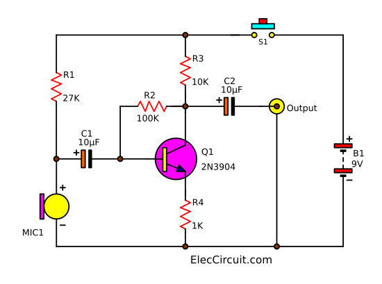 Simple Dynamic And Electret Condenser Microphone Preamp Circuit Eleccircuit Com