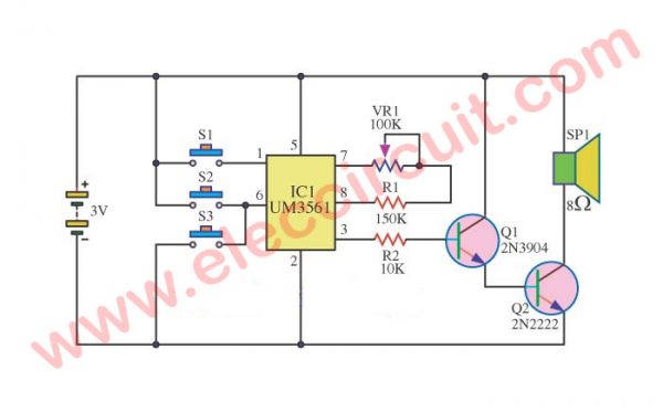 UM3561 Sound effect generator circuits | ElecCircuit.com