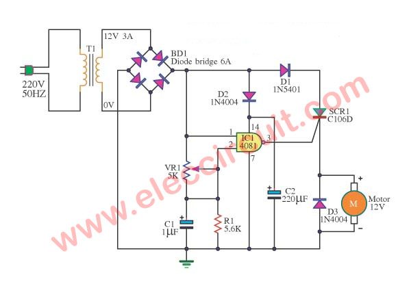 SCR DC motor speed control circuit using IC-CMOS nand pin diagram 