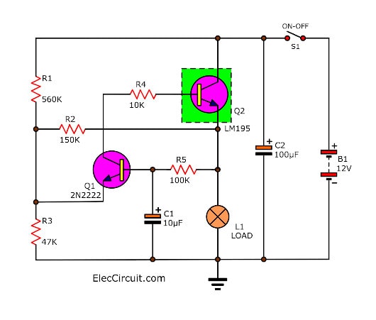 Four Lamp flasher circuit using transistors - ElecCircuit.com