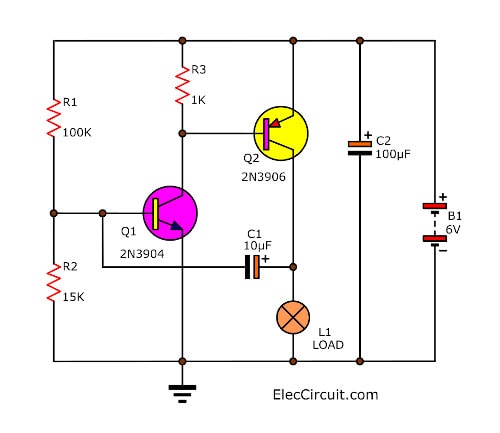 Four Lamp flasher circuit using transistors - ElecCircuit.com