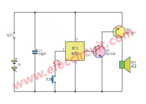 Sound bell circuit with ic 8021 – Elec Circuit - Electronic Circuit ...