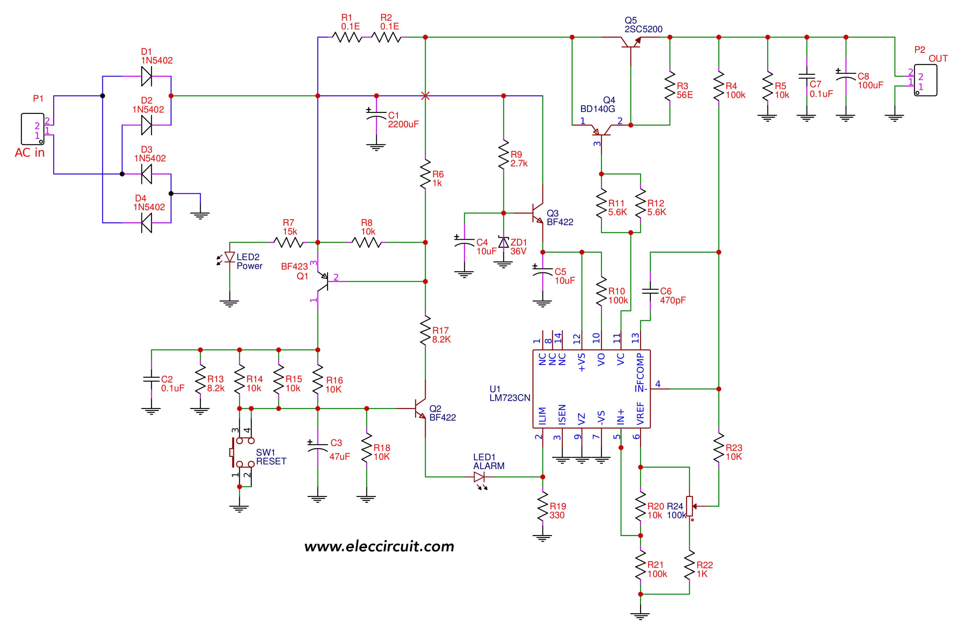 Variable power  supply  circuit  0 50v at 3A with PCB 