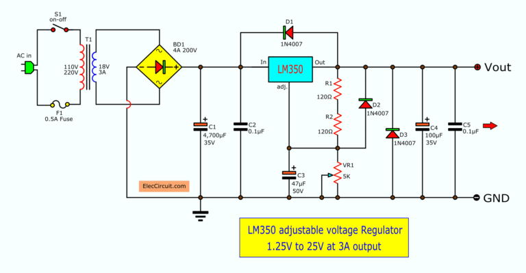 LM350 adjustable power supply circuit