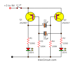LED Flashers Circuits and Projects using transistor | ElecCircuit.com