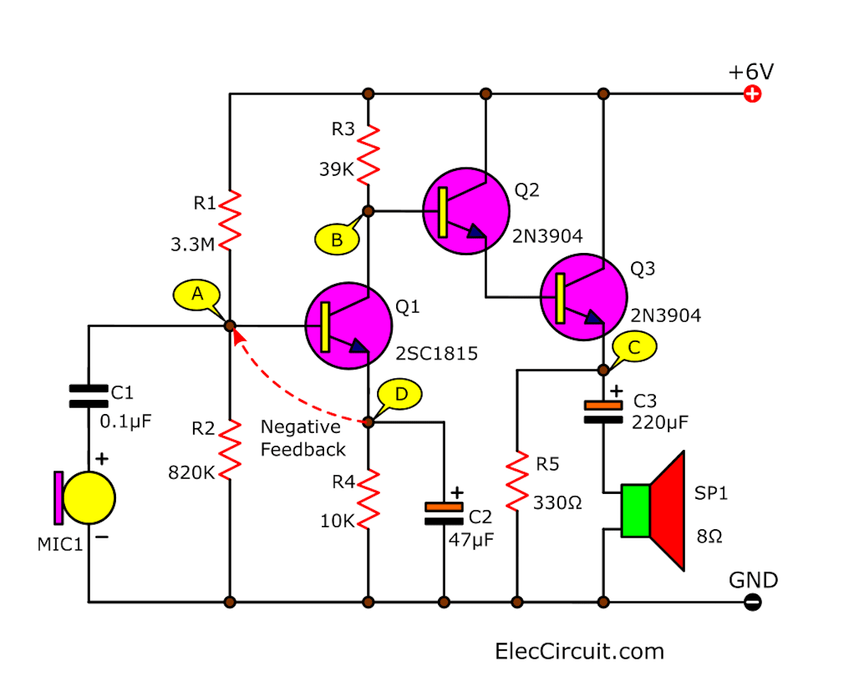 Let S Try The 3 Transistors Audio Amplifier Circuits Mono Eleccircuit Com