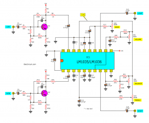 LM1036-LM1035 Dual DC tone control circuit with PCB | ElecCircuit.com