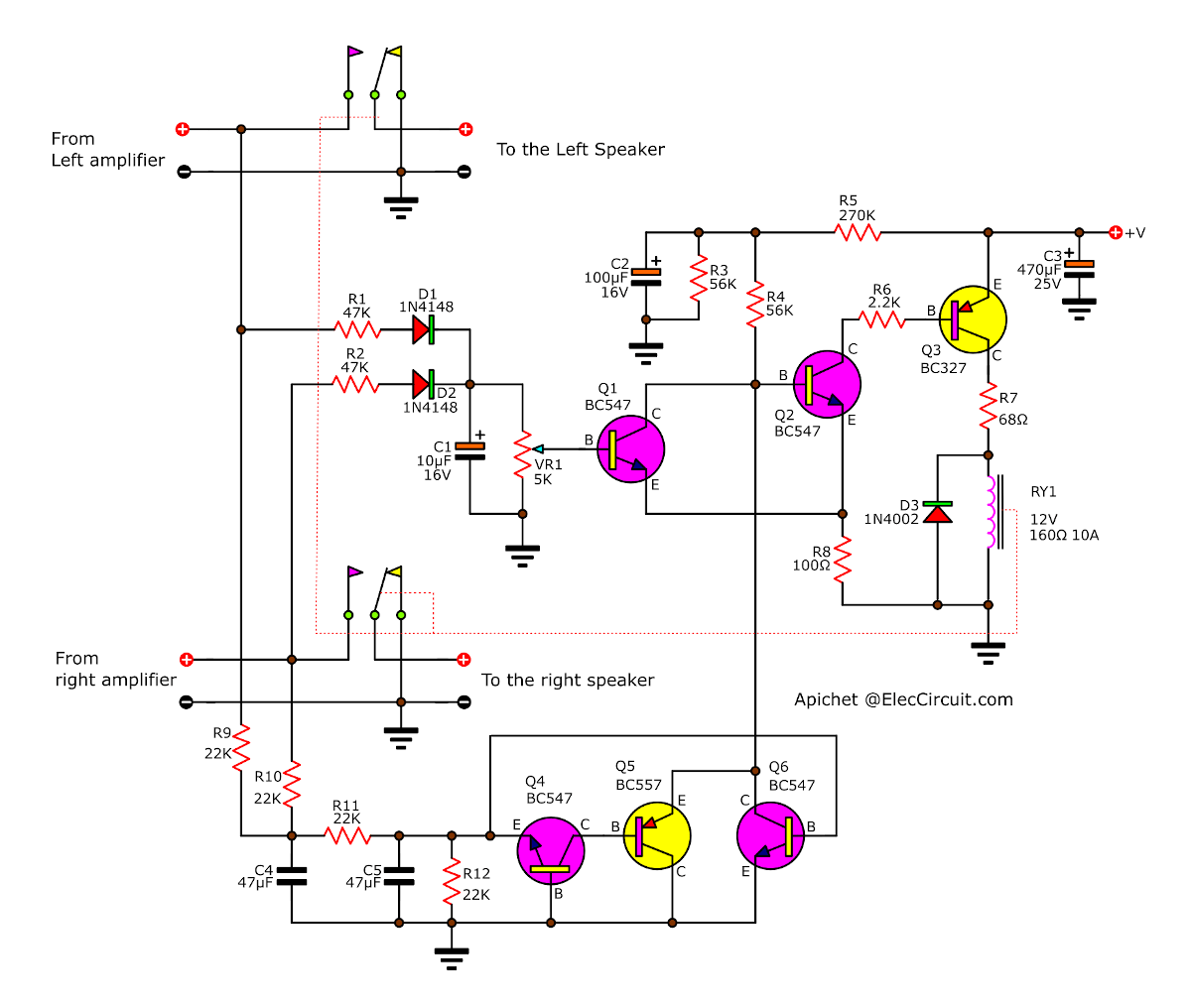 Speaker protection circuit with PCB layout - ElecCircuit.com