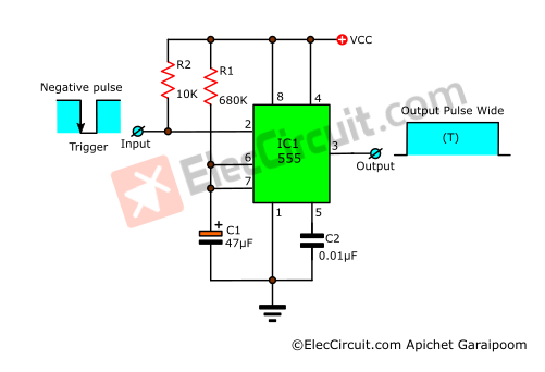 The delay circuit using NE555.