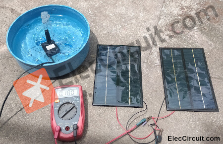 two 9V 1W solar cells in parallel with a combined current of 180mA.