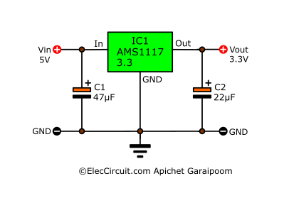 5V to 3.3V Regulator circuit using AMS1117-3.3