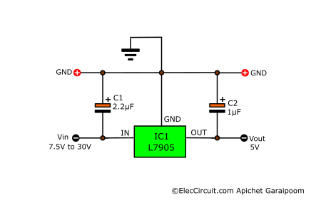 basic 5V negative regulator using 7905